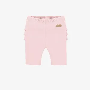 Legging rose pâle à volants en tricot côtelé biologique, naissance || Light pink legging with ruffles in organic ribbed knit, newborn