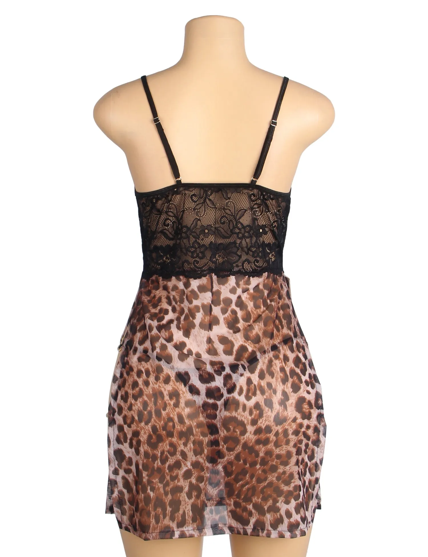 Leopard Print Mesh Lace Side Slit Sexy Lingerie Egypt With Chains