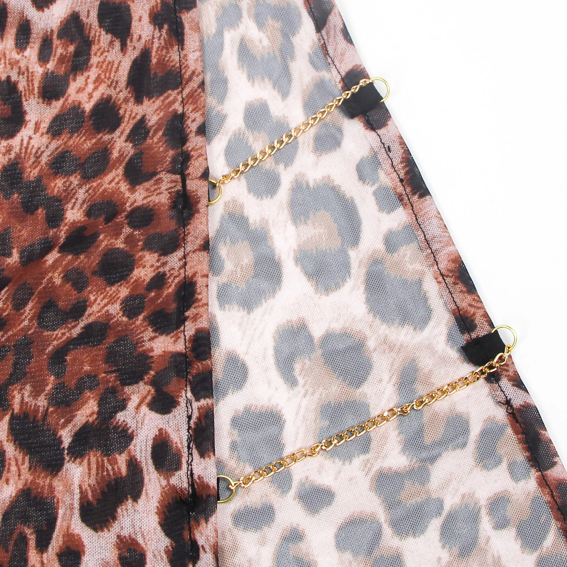 Leopard Print Mesh Lace Side Slit Sexy Lingerie Egypt With Chains