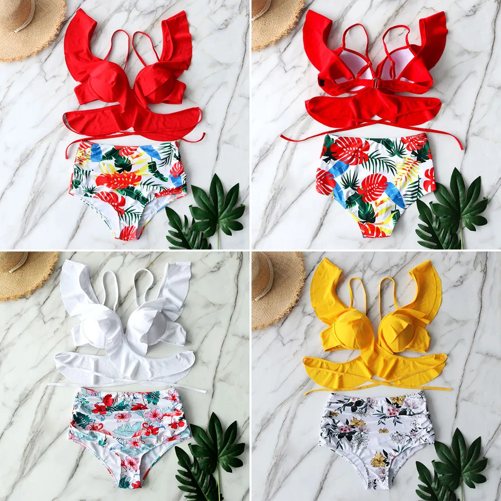 LEXI Ruffled Cross Bandage High Waist Bikini