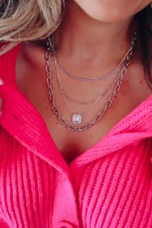 Link Up Layered Pendant Necklace - Silver