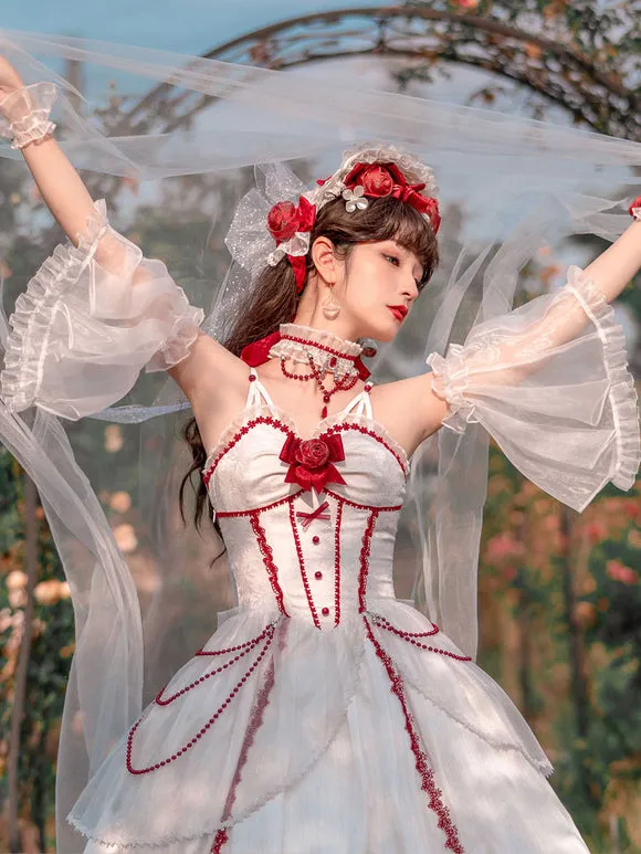 Lolita Dresses Tea Party Style Lolita Skirt Chains Sleeveless Polyester Lolita Wedding Dress Bow White