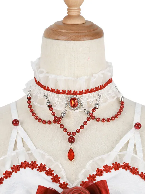 Lolita Dresses Tea Party Style Lolita Skirt Chains Sleeveless Polyester Lolita Wedding Dress Bow White