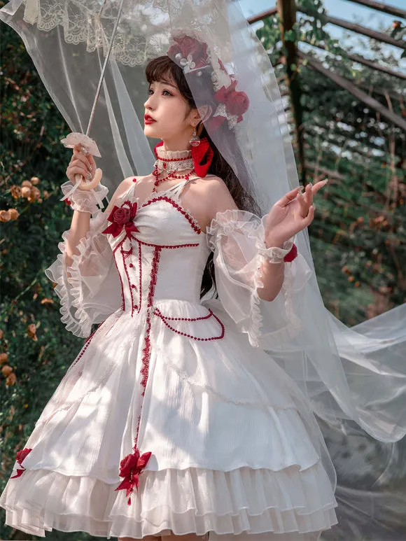 Lolita Dresses Tea Party Style Lolita Skirt Chains Sleeveless Polyester Lolita Wedding Dress Bow White