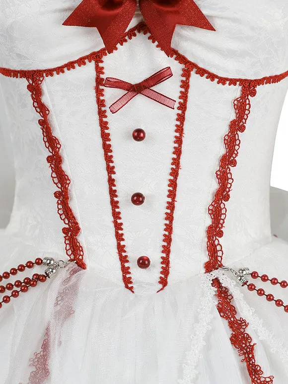 Lolita Dresses Tea Party Style Lolita Skirt Chains Sleeveless Polyester Lolita Wedding Dress Bow White