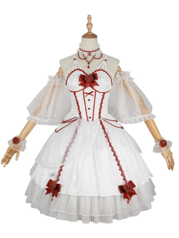 Lolita Dresses Tea Party Style Lolita Skirt Chains Sleeveless Polyester Lolita Wedding Dress Bow White