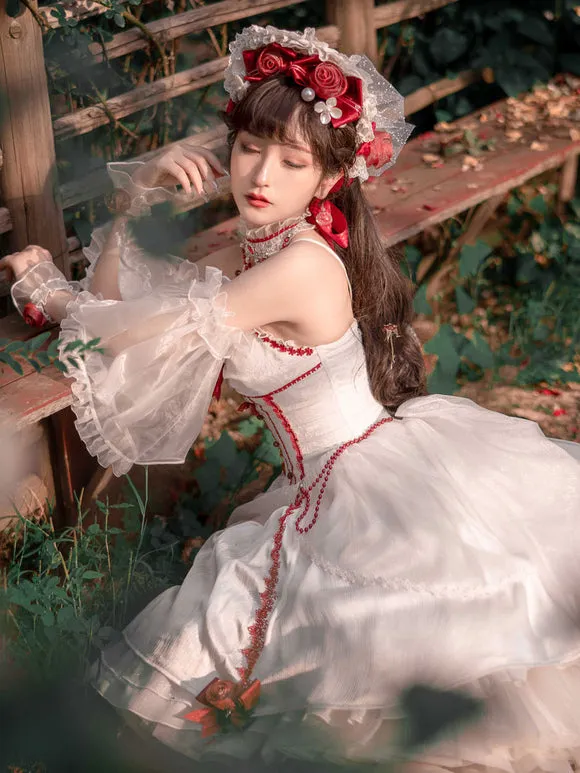 Lolita Dresses Tea Party Style Lolita Skirt Chains Sleeveless Polyester Lolita Wedding Dress Bow White