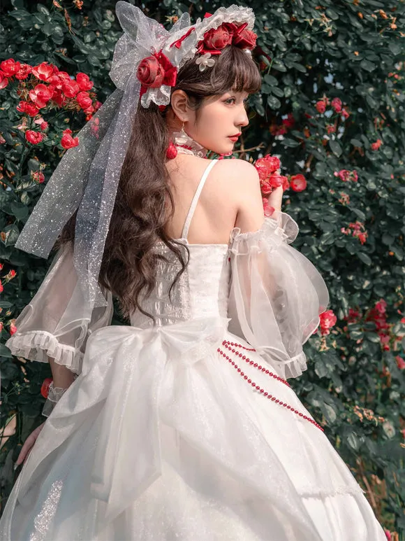 Lolita Dresses Tea Party Style Lolita Skirt Chains Sleeveless Polyester Lolita Wedding Dress Bow White