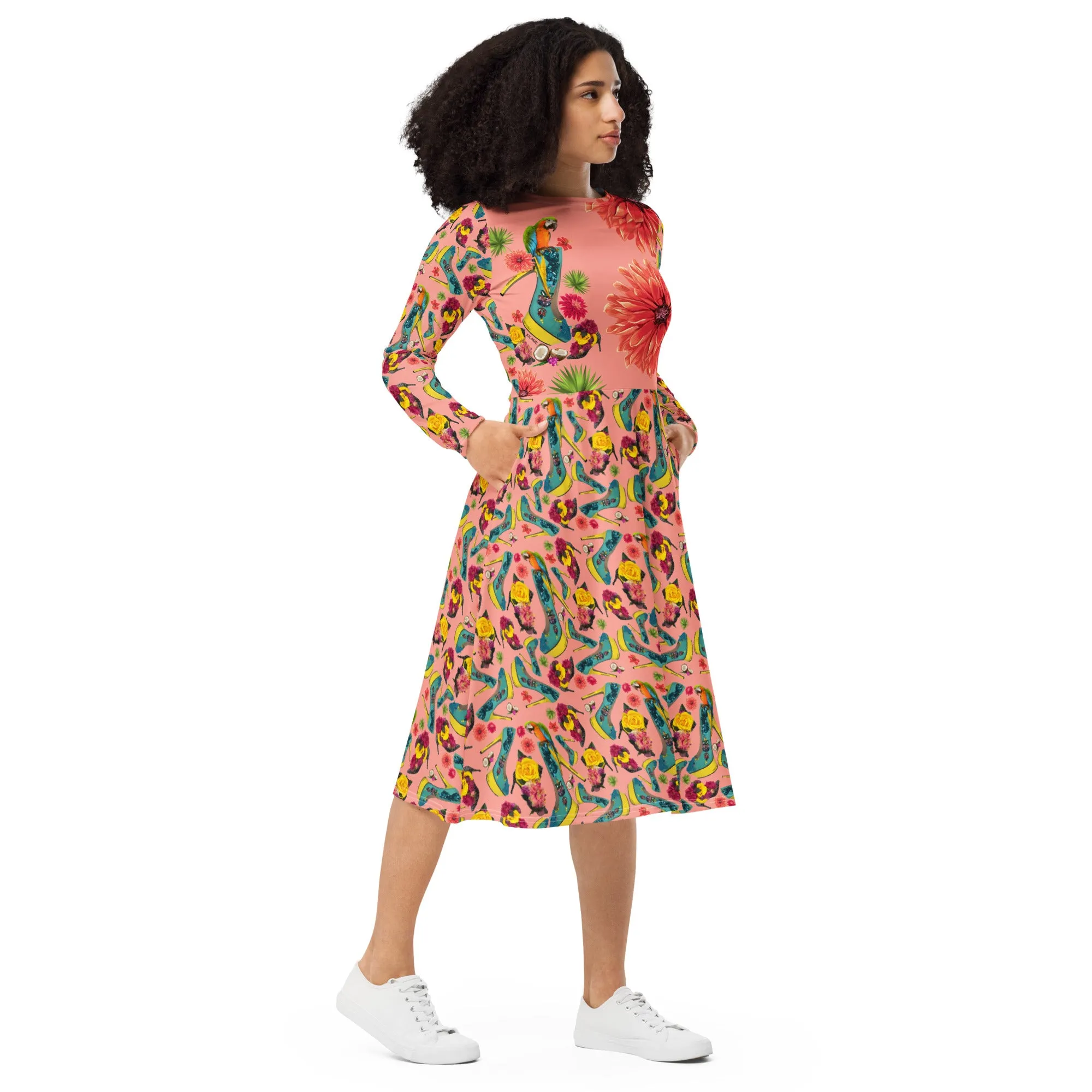 Long sleeve midi dress 'Tropical'
