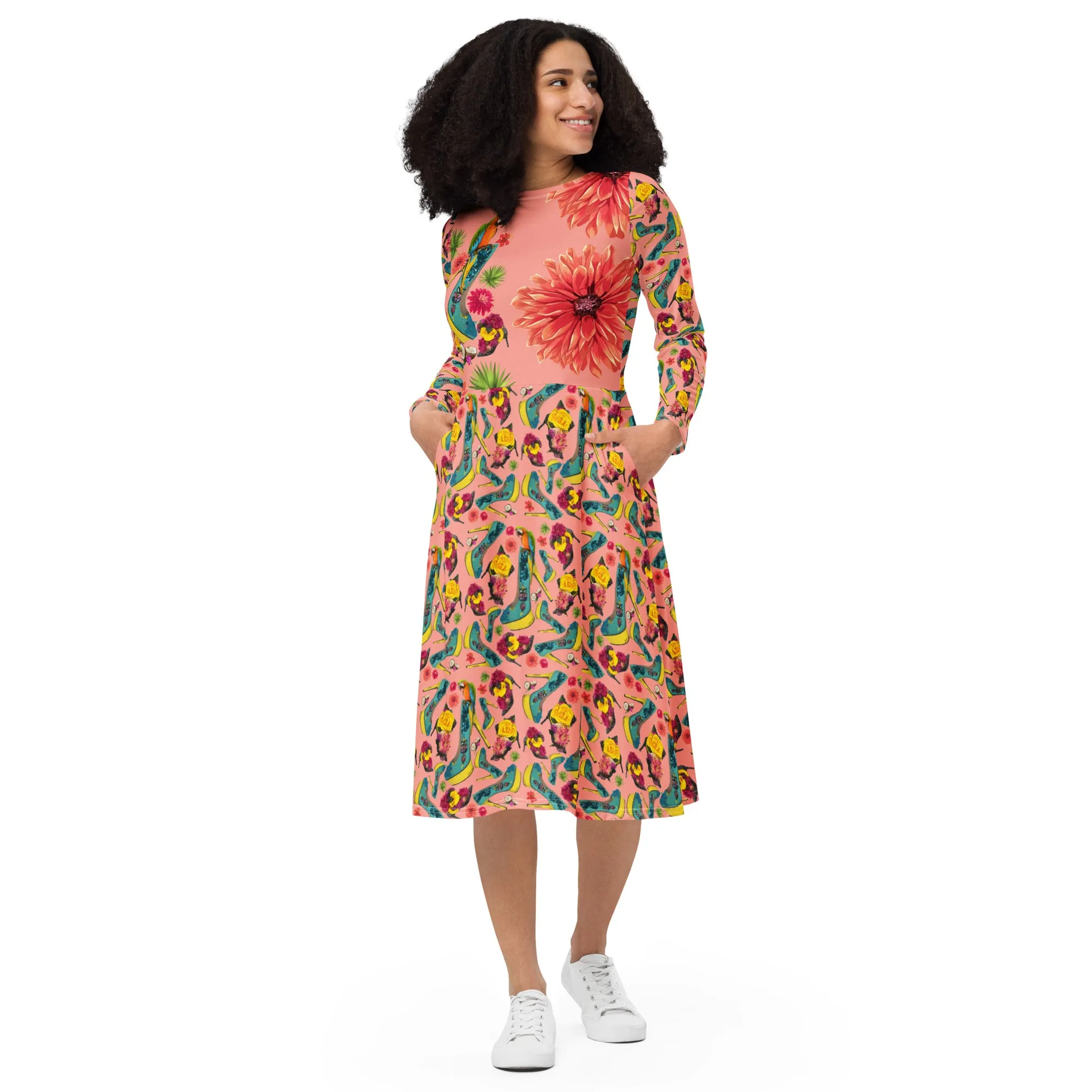 Long sleeve midi dress 'Tropical'