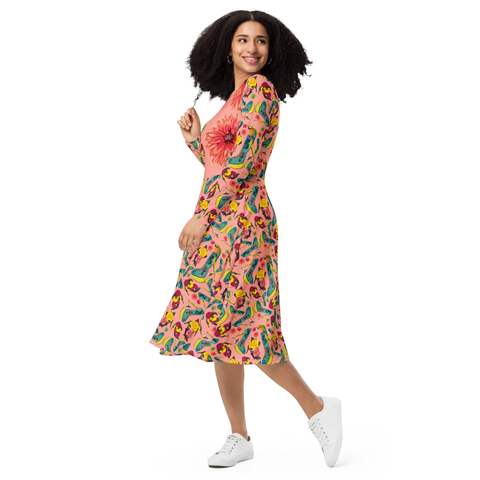 Long sleeve midi dress 'Tropical'