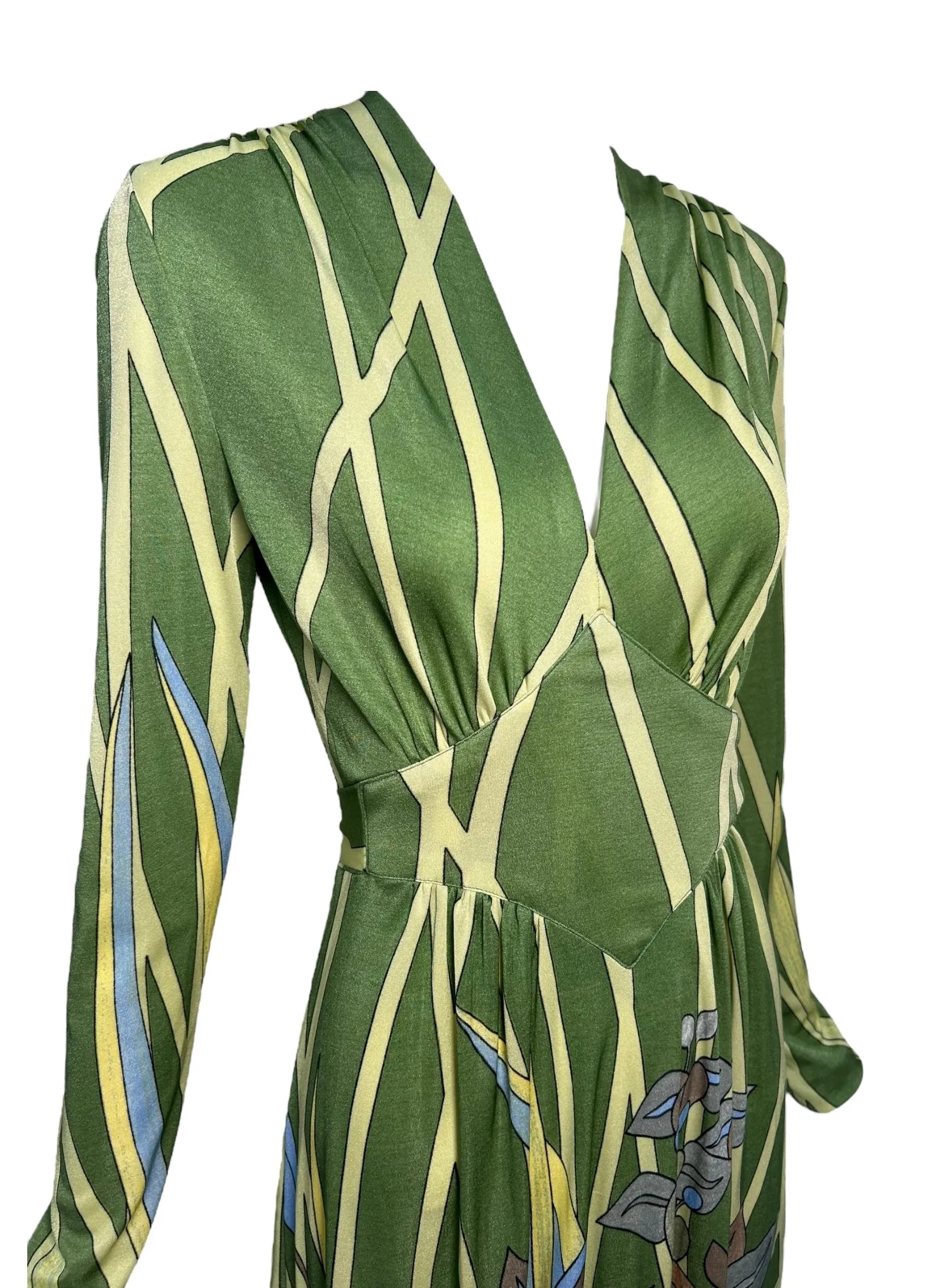 Mac-Tac 1970s Green Tropical Print Day Dress