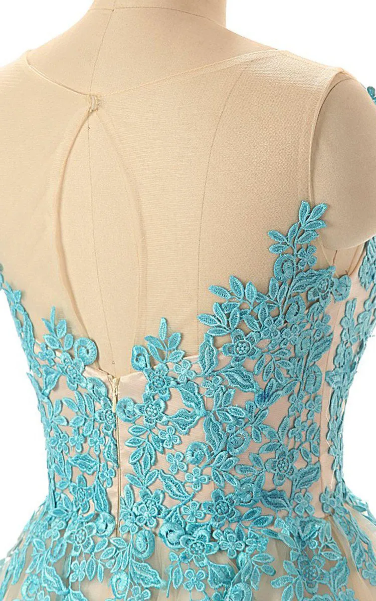 Magical A-line Tulle Short Dress With Lace Appliques-310812