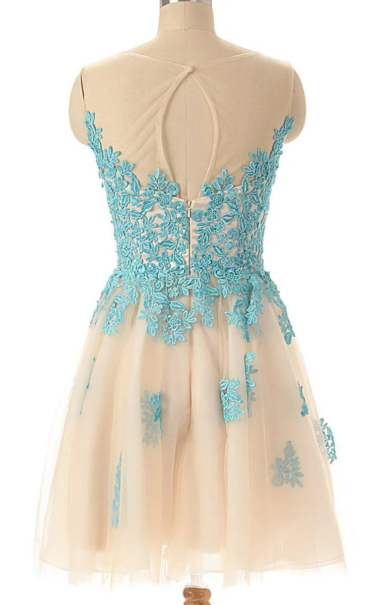 Magical A-line Tulle Short Dress With Lace Appliques-310812