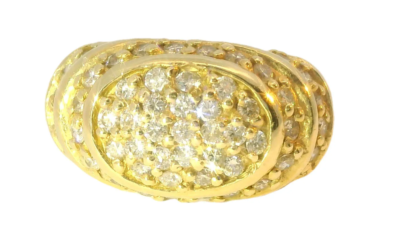 Magnificent Estate 14K Yellow Gold Diamond Designer Tiered Dome Band Ring
