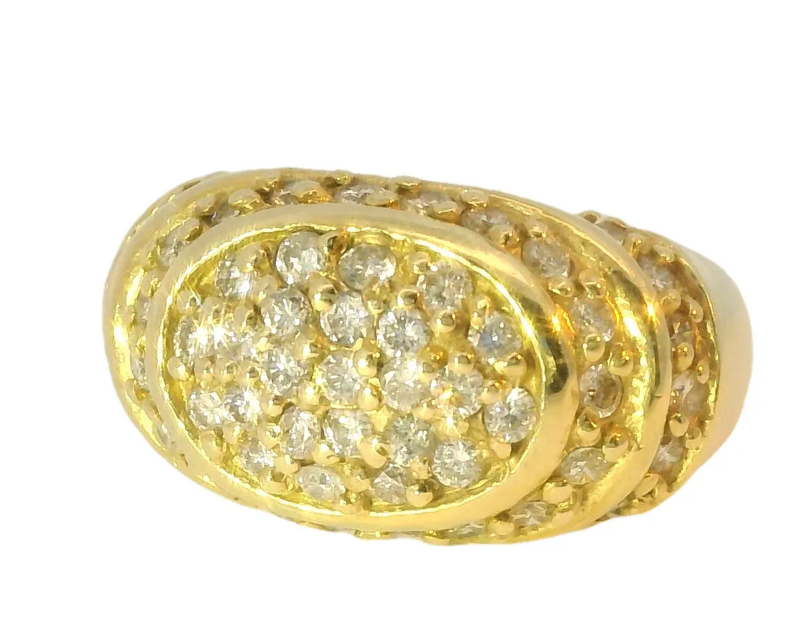 Magnificent Estate 14K Yellow Gold Diamond Designer Tiered Dome Band Ring