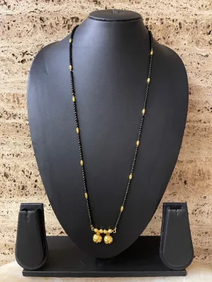 Maharashtrian Style Long Mangalsutra Designs Simple Vati Gold & Black Beads Chain