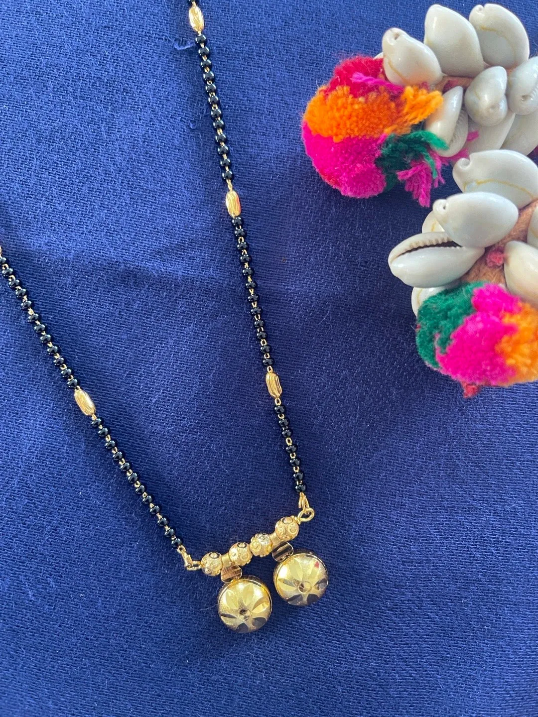 Maharashtrian Style Long Mangalsutra Designs Simple Vati Gold & Black Beads Chain
