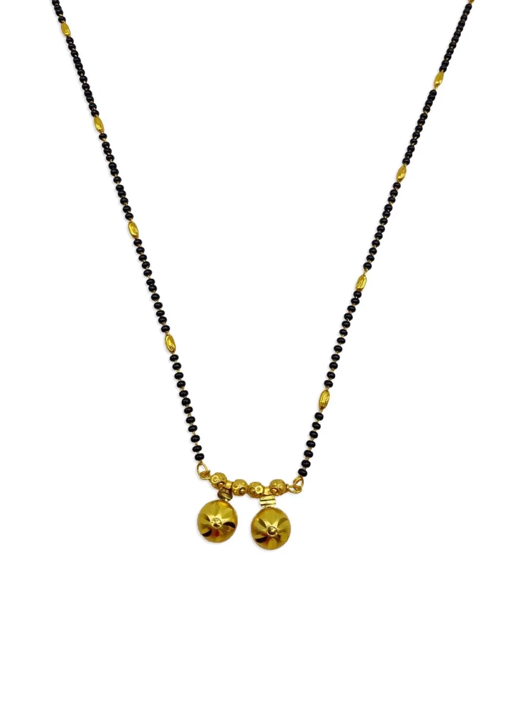 Maharashtrian Style Long Mangalsutra Designs Simple Vati Gold & Black Beads Chain