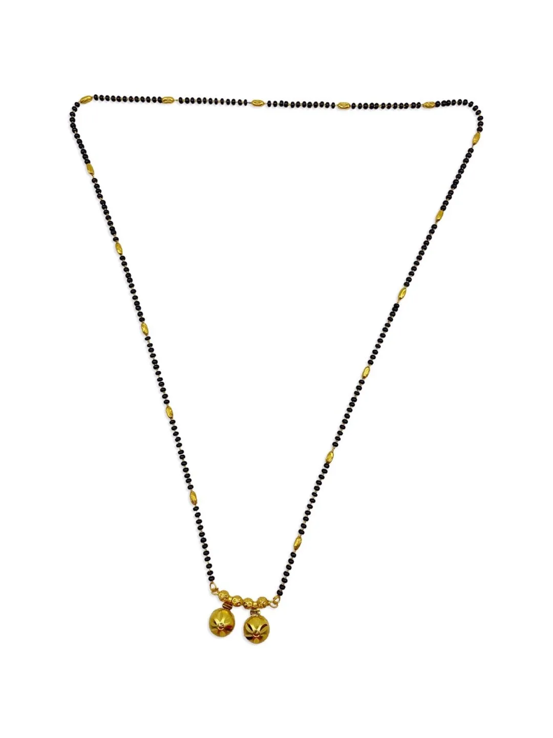 Maharashtrian Style Long Mangalsutra Designs Simple Vati Gold & Black Beads Chain