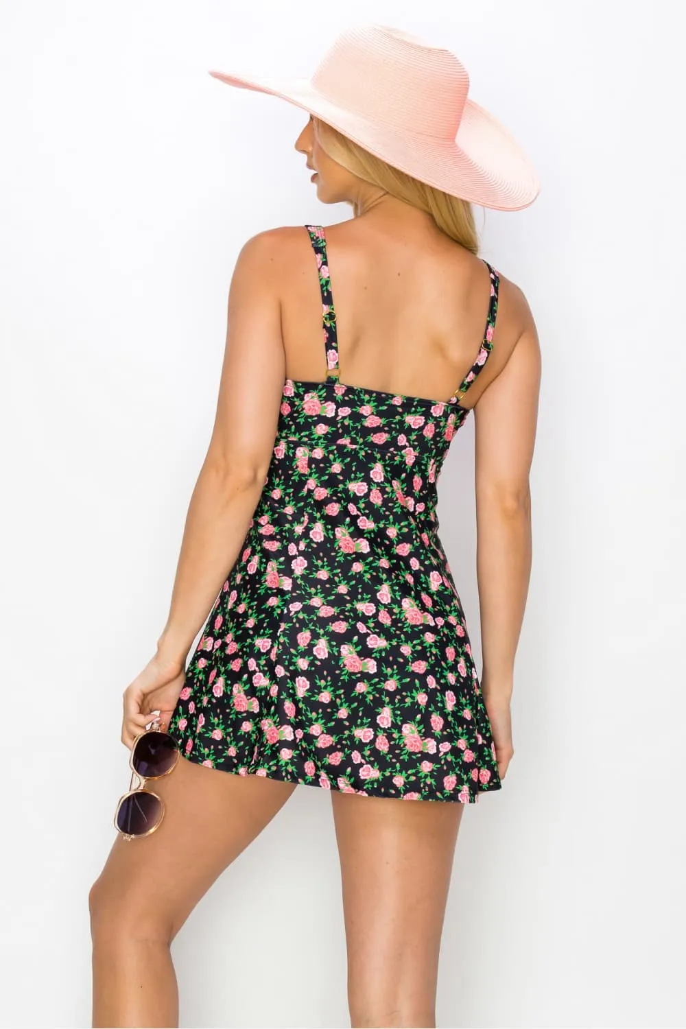 Marina West Swim Full Size Clear Waters Swim Dress in Black Roses