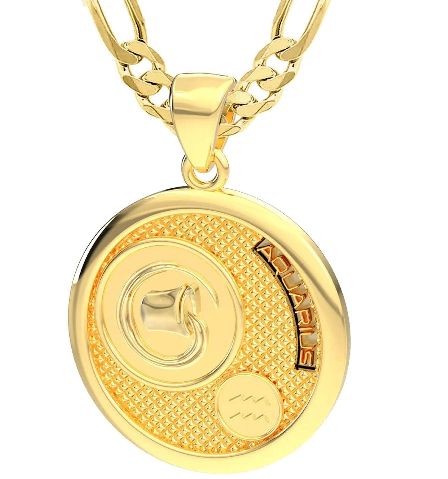 Men's 14k Yellow Gold Aquarius Zodiac Pendant Necklace, 33mm