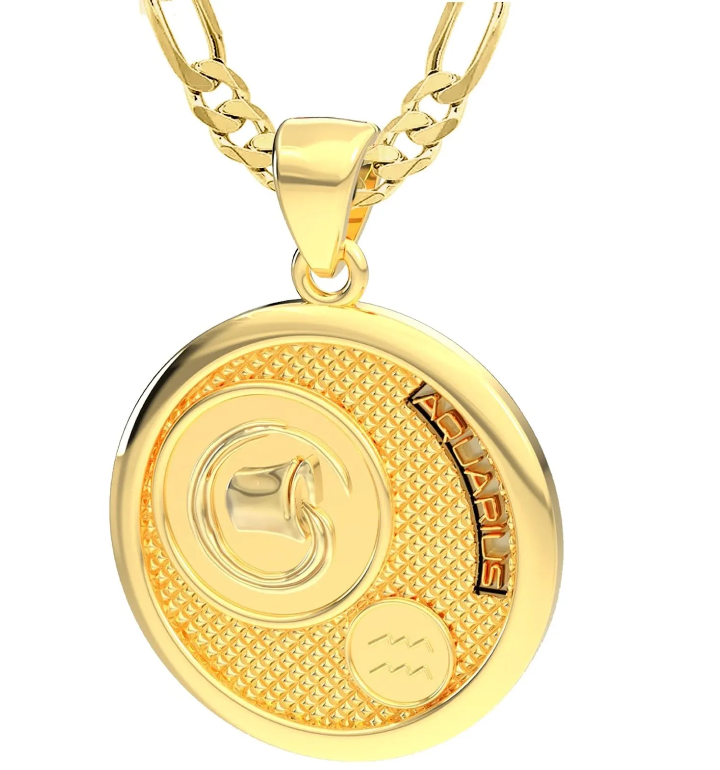 Men's 14k Yellow Gold Aquarius Zodiac Pendant Necklace, 33mm