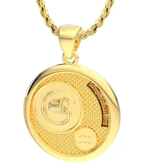 Men's 14k Yellow Gold Aquarius Zodiac Pendant Necklace, 33mm