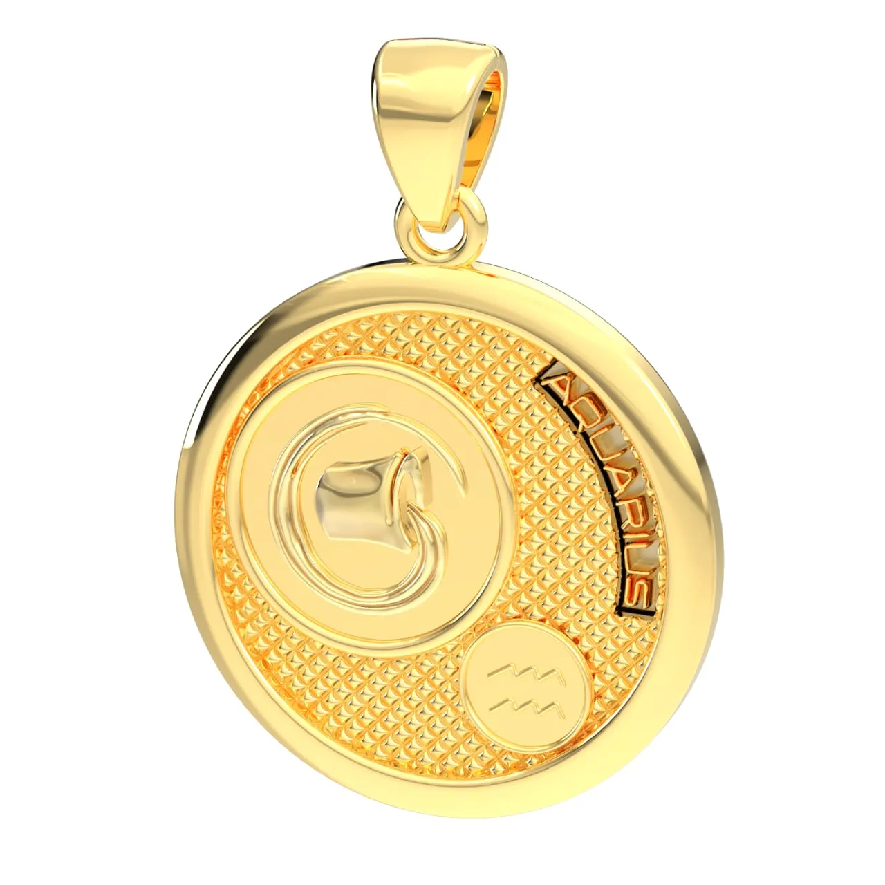 Men's 14k Yellow Gold Aquarius Zodiac Pendant Necklace, 33mm