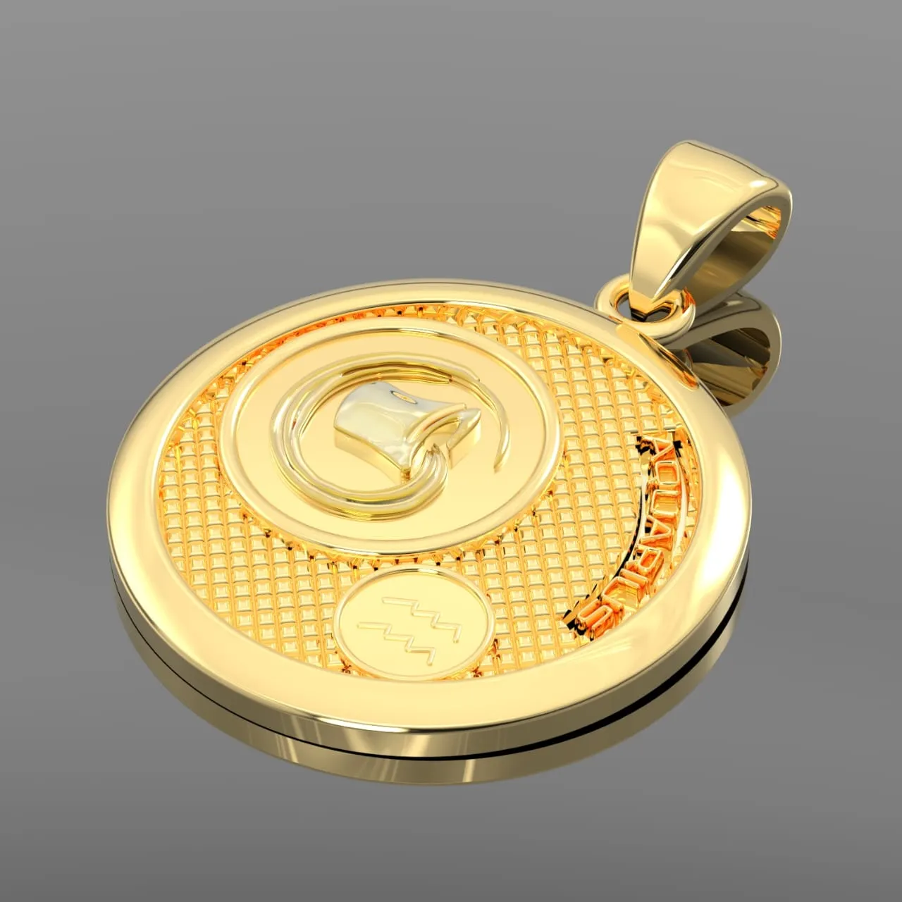 Men's 14k Yellow Gold Aquarius Zodiac Pendant Necklace, 33mm