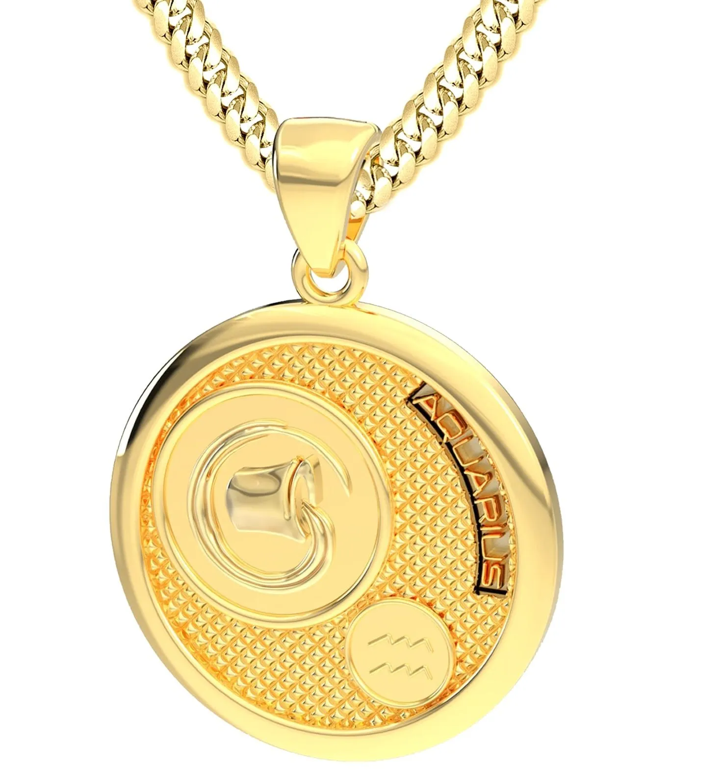 Men's 14k Yellow Gold Aquarius Zodiac Pendant Necklace, 33mm