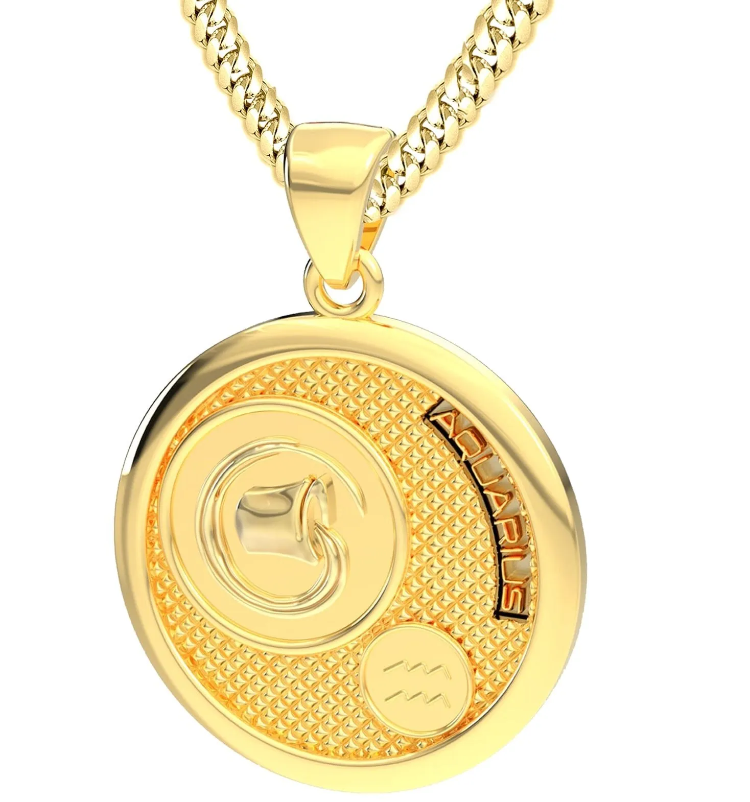 Men's 14k Yellow Gold Aquarius Zodiac Pendant Necklace, 33mm