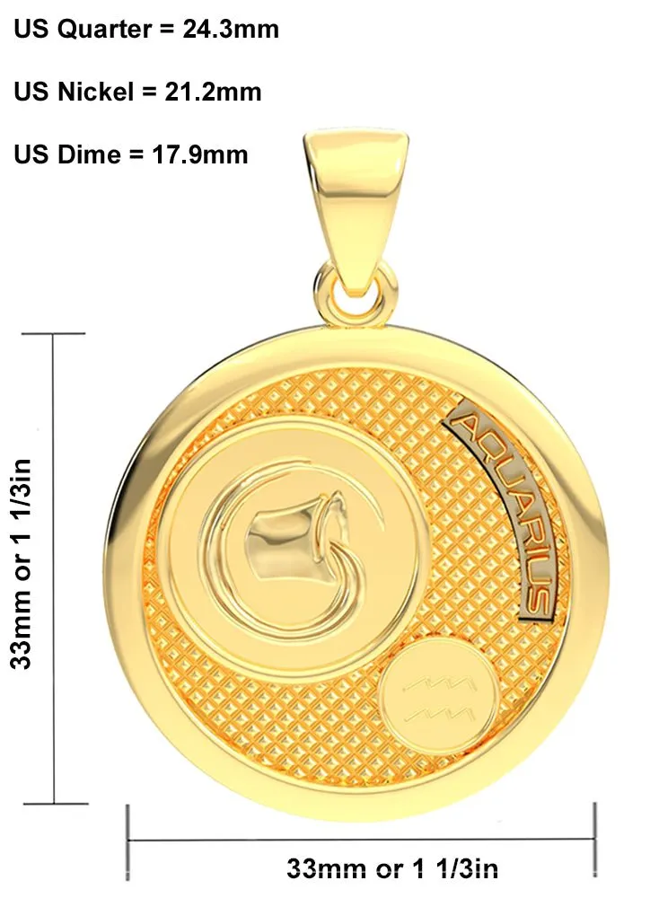 Men's 14k Yellow Gold Aquarius Zodiac Pendant Necklace, 33mm