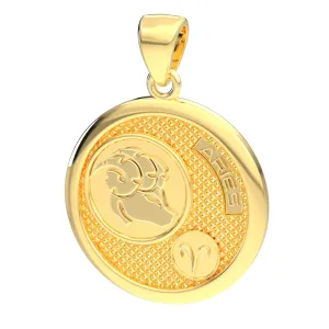 Men's 14k Yellow Gold Aries the Ram Zodiac Pendant Necklace, 33mm