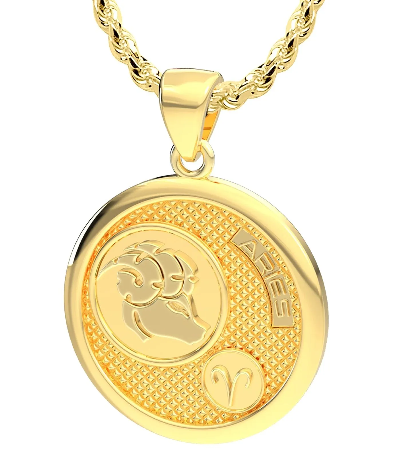 Men's 14k Yellow Gold Aries the Ram Zodiac Pendant Necklace, 33mm