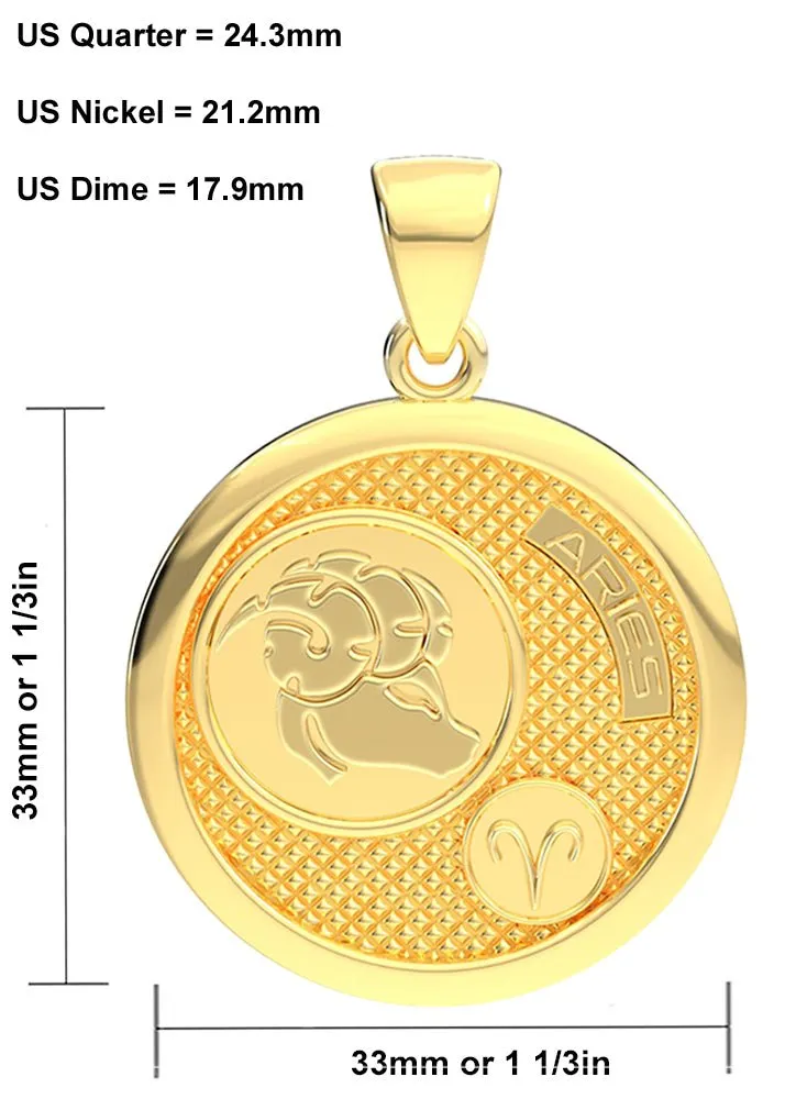 Men's 14k Yellow Gold Aries the Ram Zodiac Pendant Necklace, 33mm