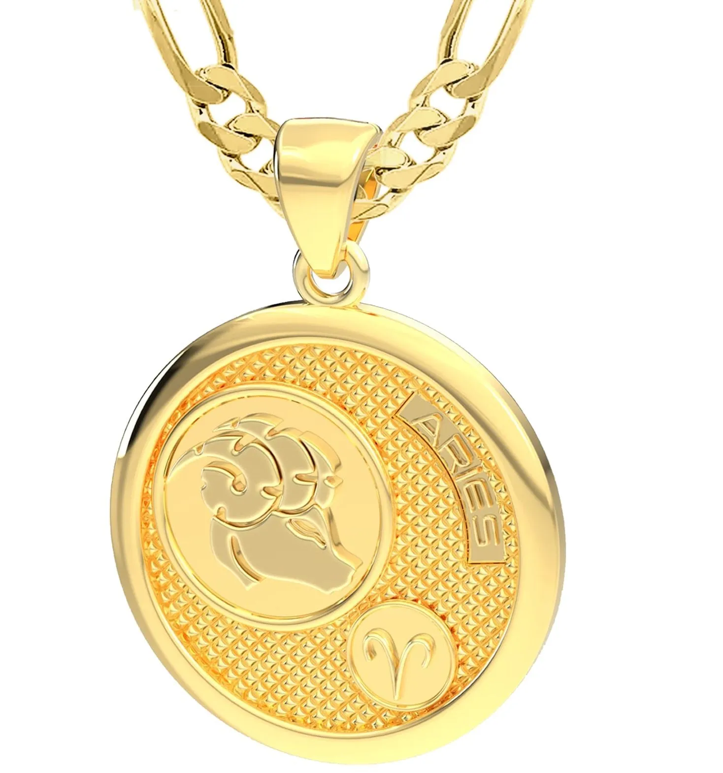Men's 14k Yellow Gold Aries the Ram Zodiac Pendant Necklace, 33mm
