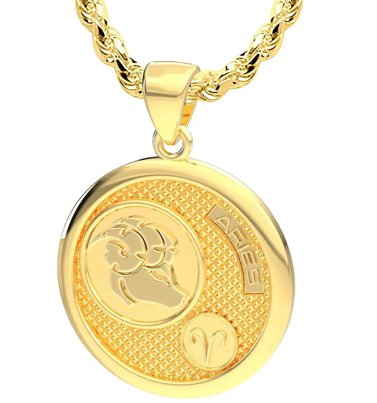 Men's 14k Yellow Gold Aries the Ram Zodiac Pendant Necklace, 33mm
