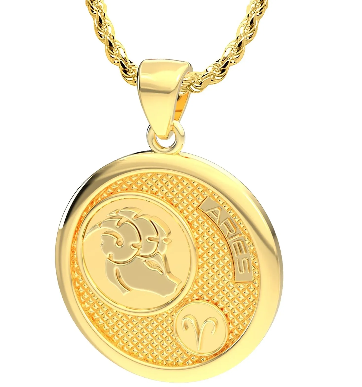 Men's 14k Yellow Gold Aries the Ram Zodiac Pendant Necklace, 33mm