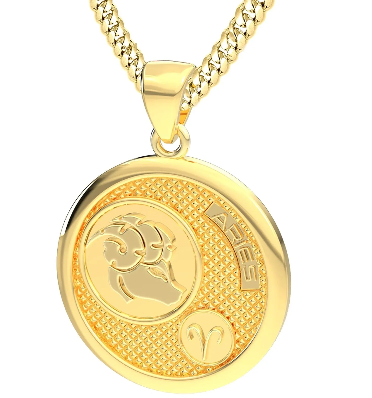 Men's 14k Yellow Gold Aries the Ram Zodiac Pendant Necklace, 33mm