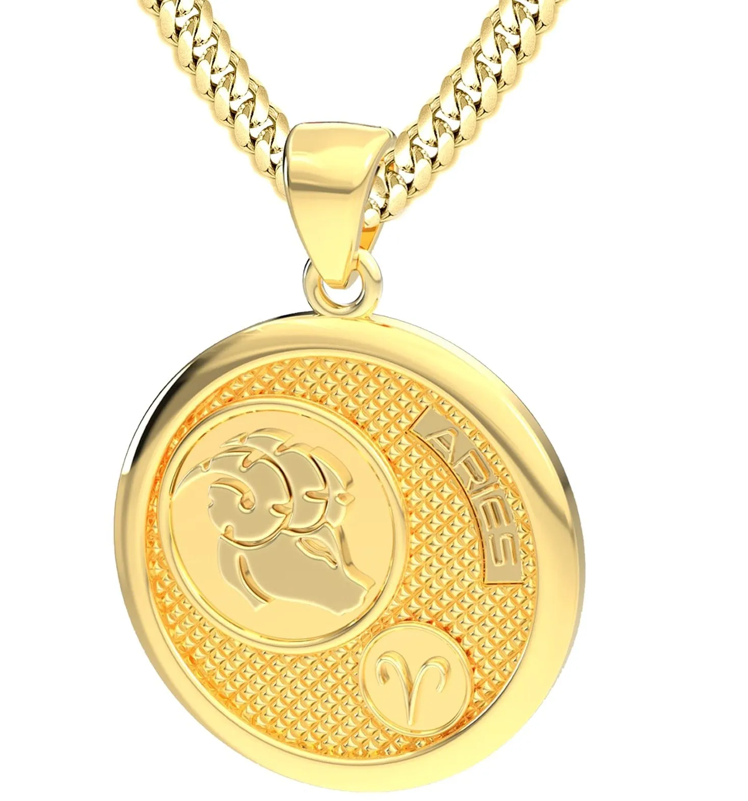 Men's 14k Yellow Gold Aries the Ram Zodiac Pendant Necklace, 33mm