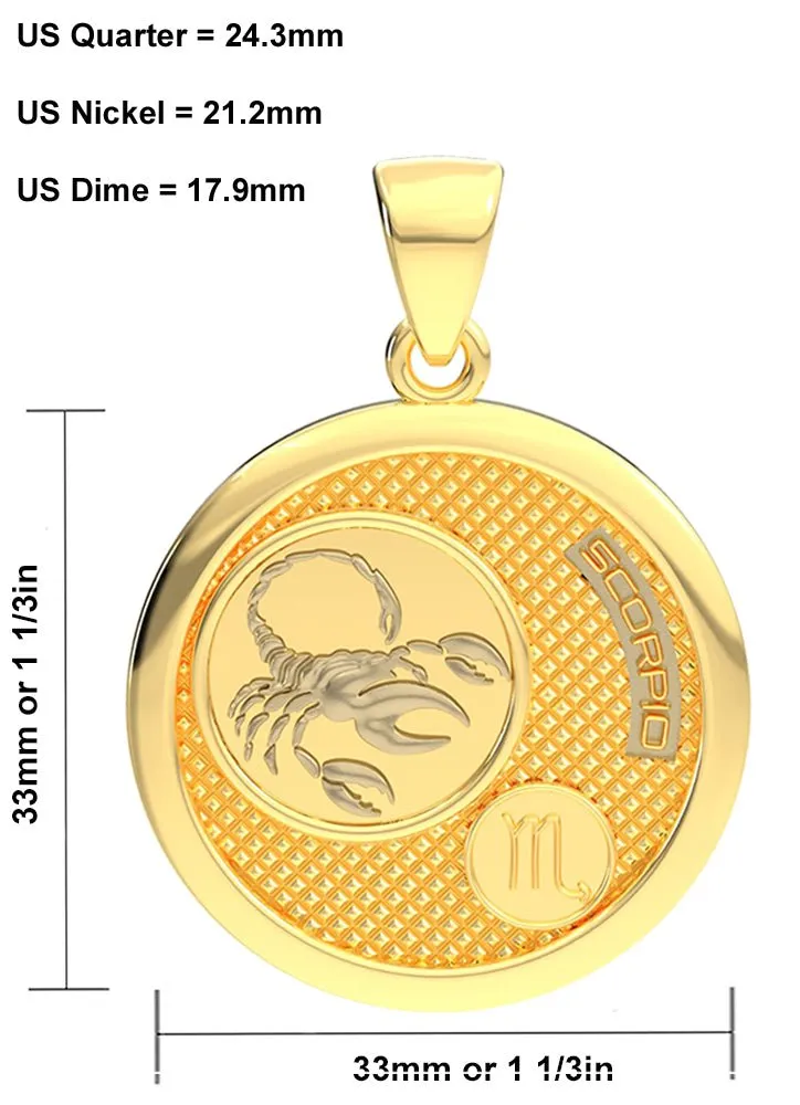 Men's 14k Yellow Gold Scorpio the Scorpion Zodiac Pendant Necklace, 33mm