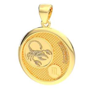Men's 14k Yellow Gold Scorpio the Scorpion Zodiac Pendant Necklace, 33mm
