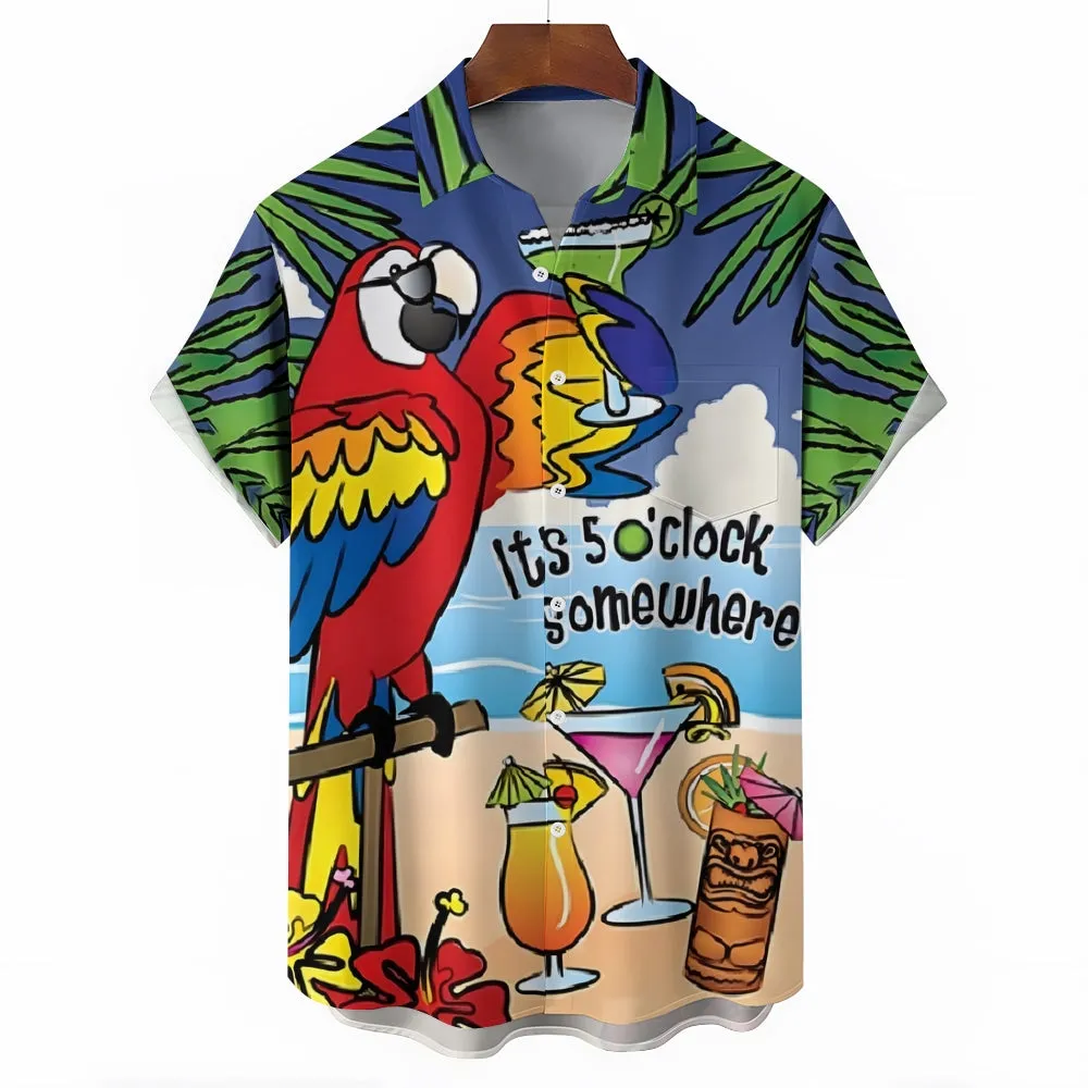 Men's Hawaiian Parrot Cartoon Casual Short Sleeve Shirt 2403000424
