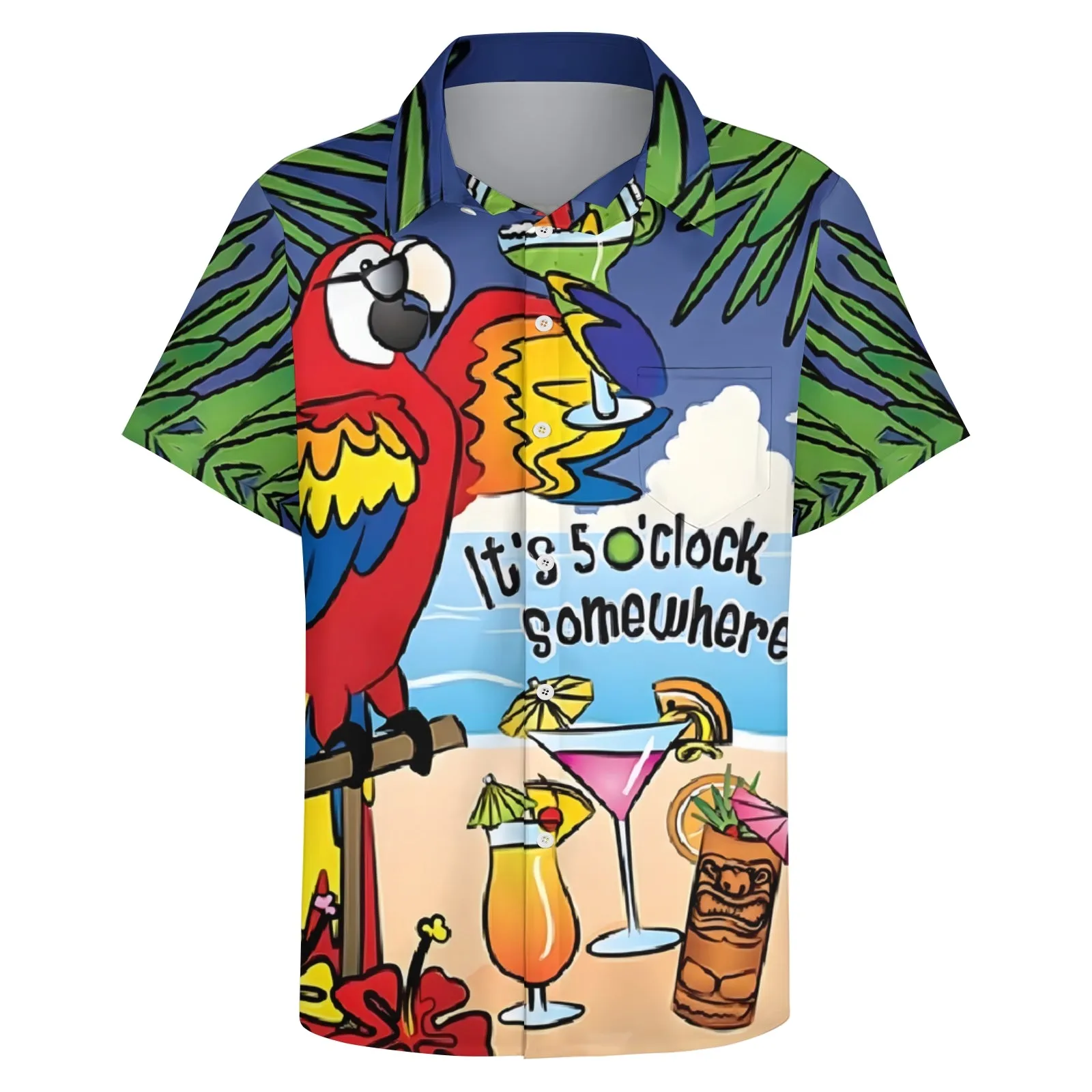 Men's Hawaiian Parrot Cartoon Casual Short Sleeve Shirt 2403000424