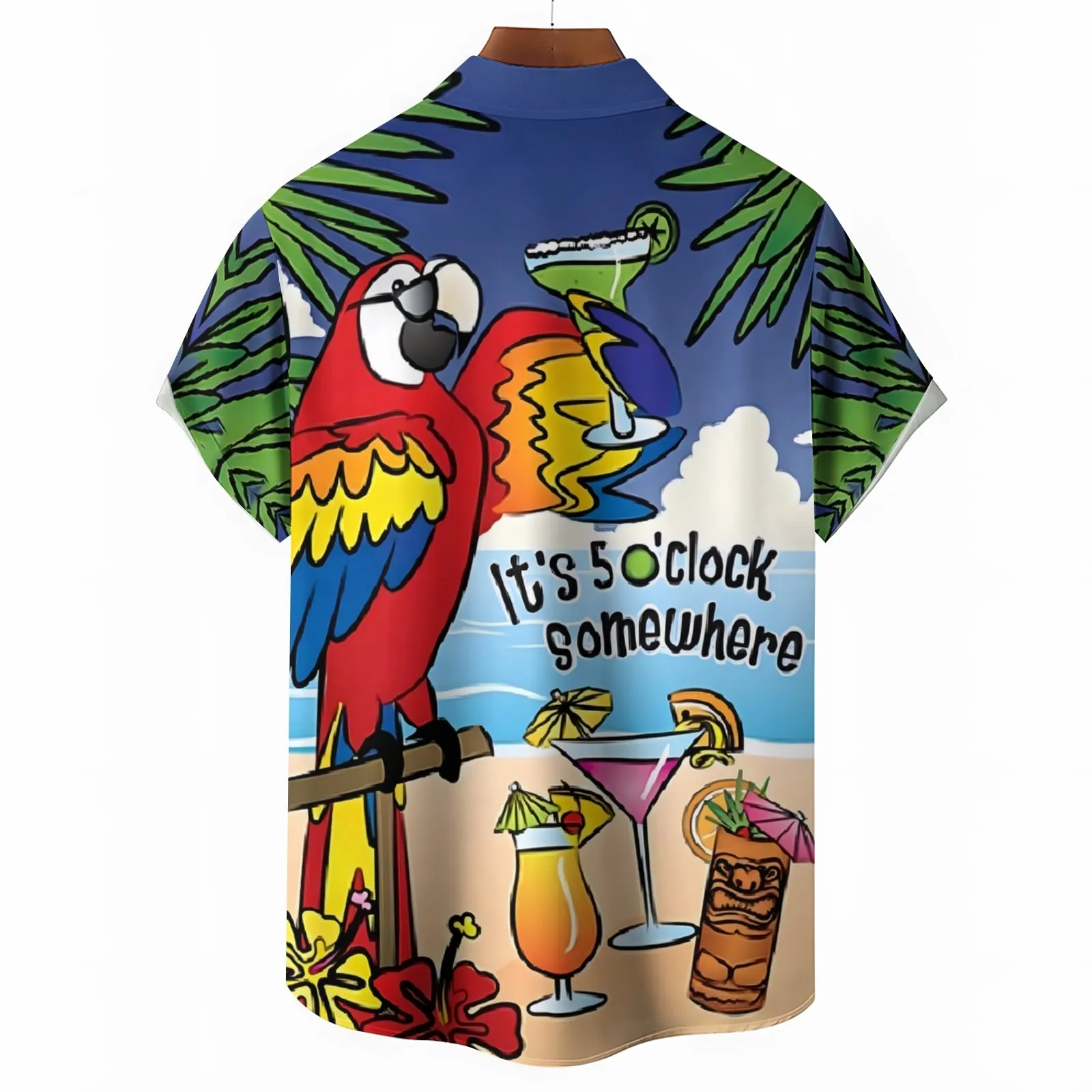 Men's Hawaiian Parrot Cartoon Casual Short Sleeve Shirt 2403000424