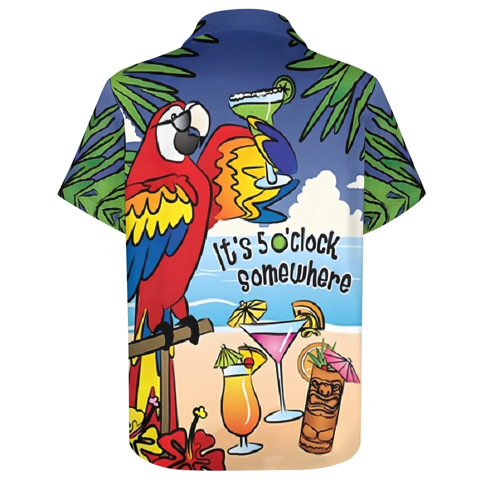 Men's Hawaiian Parrot Cartoon Casual Short Sleeve Shirt 2403000424