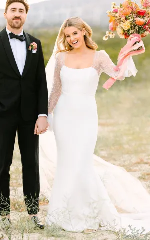 Mermaid Satin Simple Wedding Dress With Square Neckline And Long Sleeve-716572