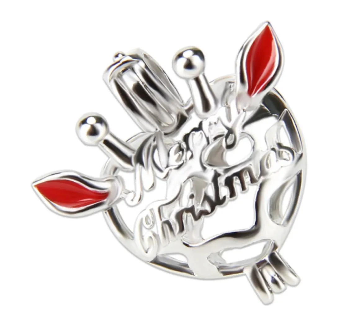 Merry Christmas Reindeer Sterling Silver Cage Necklace Set