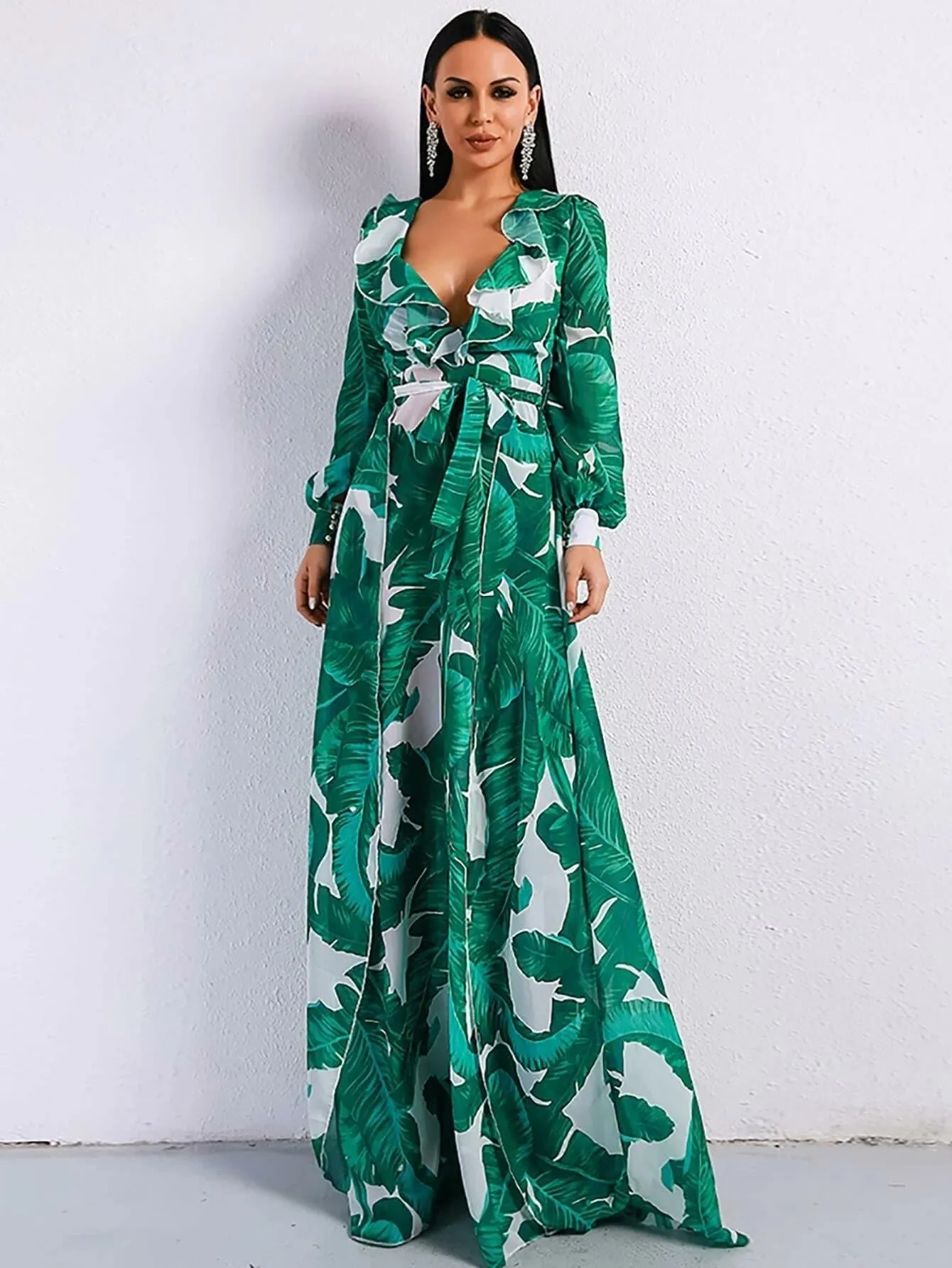 Missord Resort Greenleaf Print Maxi Dress FT9106